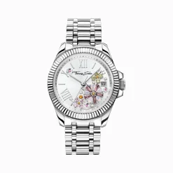 Shop Damenuhr Blumen aus pastellfarbenen Steinen silberfarben Damen Uhren|Damenuhren